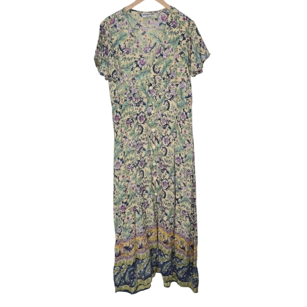 Vintage Shoreline Floral & Paisley Multicolor V-neck Maxi Dress. Size 2XL